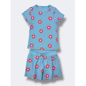 Комплект в рубчик: футболка + шорти Bright Heart Flower/Blue