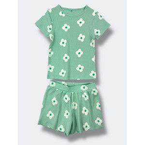 Комплект в рубчик: футболка + шорти Bright Heart Flower/Mint