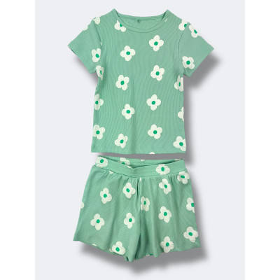 Комплект в рубчик: футболка + шорти George Bright Heart Flower/Mint