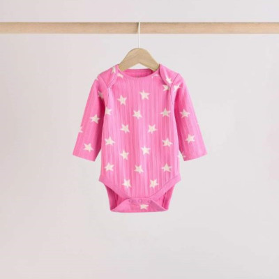Бодік з довгим рукавом Next Ribbed/Pink Stars